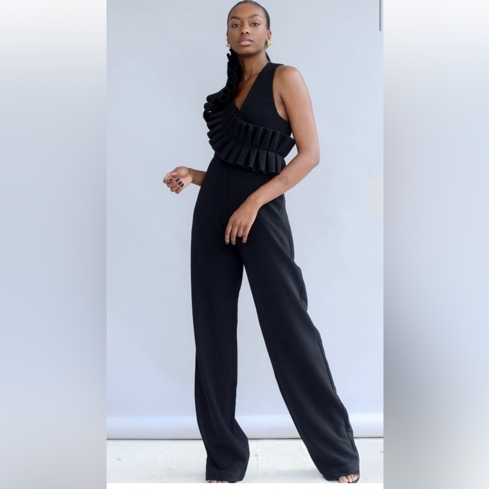 Andrea Iyamah Black Iman Ruffled Jumpsuit in Size Large NEW WITH TAGS